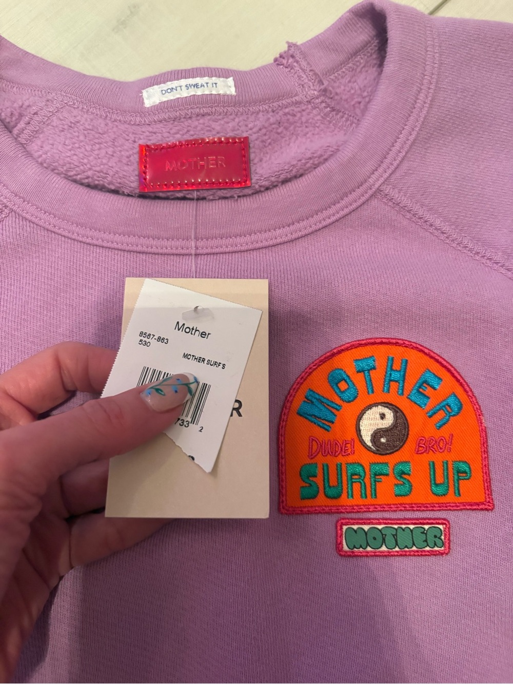 New with tags! MOTHER Lavender Crewneck with Surf Patch - Picture 8 of 10